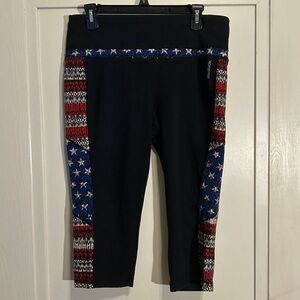 Reebok USA Patriotic Cropped Leggings with Flag Side Stripe women’s size XL